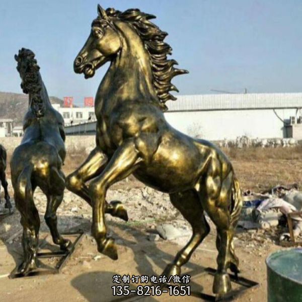 户外园林大型动物景观玻璃钢仿铜马雕塑