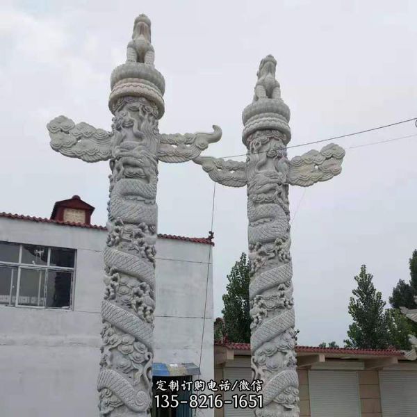 石雕户外大型龙盘柱 寺院  景点龙柱雕塑（1）