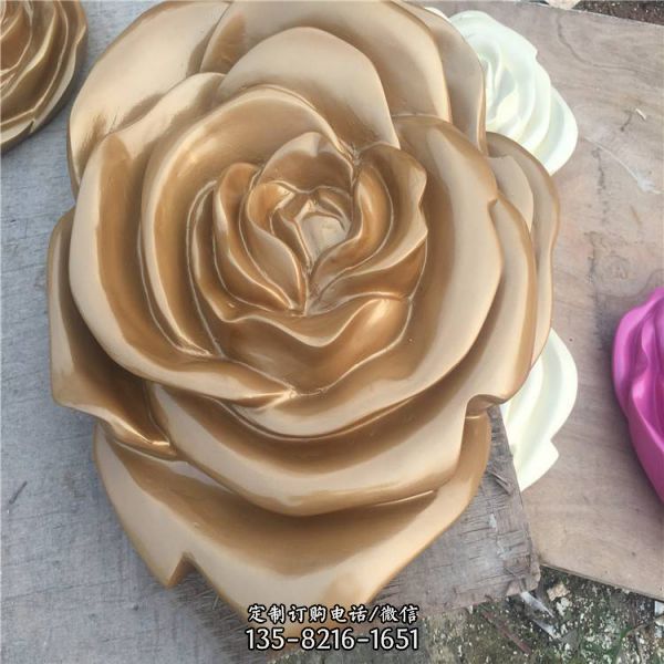 酒店墙装饰玫瑰花雕塑 不锈钢喷金烤漆创意花朵雕塑（2）