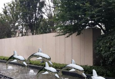 海豚仿真不锈钢镜面景观喷泉 
