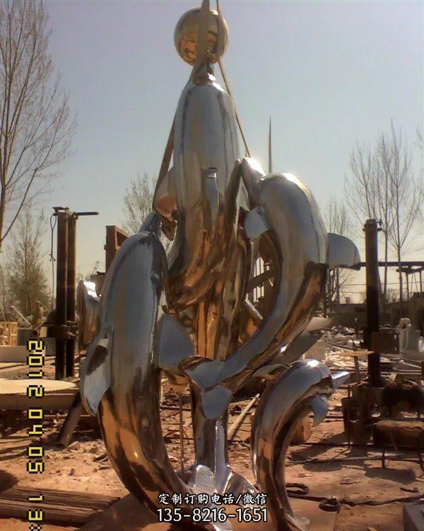 城市广场海洋动物  大型创意不锈钢海豚 （4）