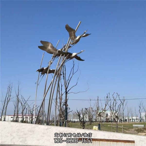 户外广场摆放飞翔雁群不锈钢动物雕塑（2）