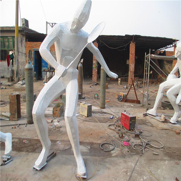 不锈钢抽象羽毛球人物雕塑图片
