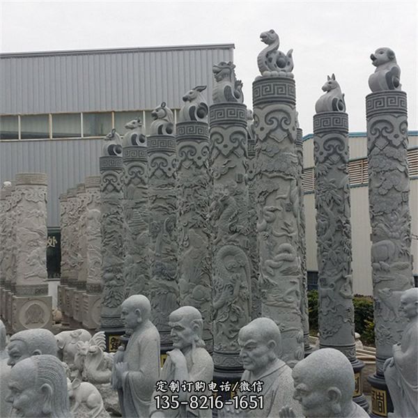  园林公园广场户外装饰 景观摆件外形美观青石石龙柱雕塑（4）