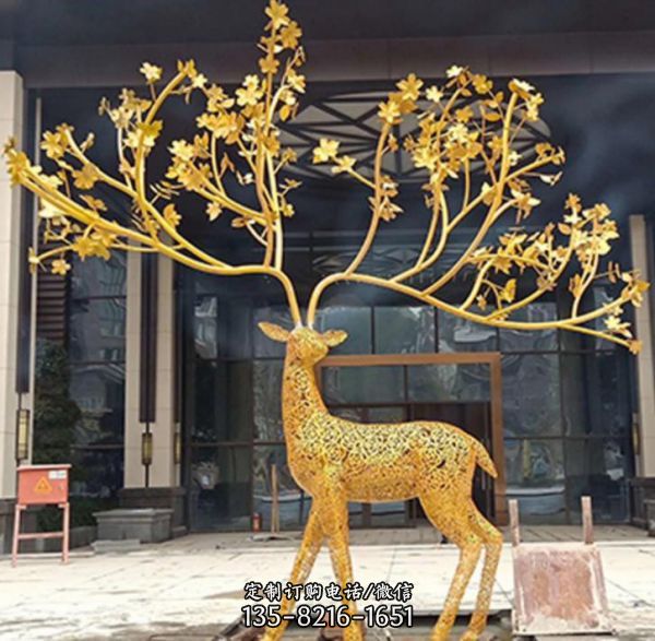 酒店广场园林摆放不锈钢镂空艺术鹿子雕塑（1）