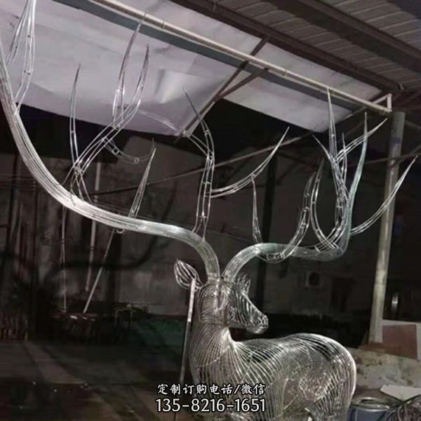 酒店广场园林摆放不锈钢镂空艺术鹿子雕塑（5）