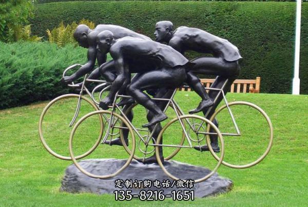 街头广场摆放骑自行车 跑步铜雕运动系列人物雕塑（2）