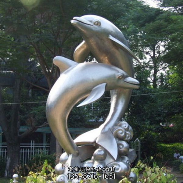 户外园林广场景观不锈钢大型海豚雕塑（1）