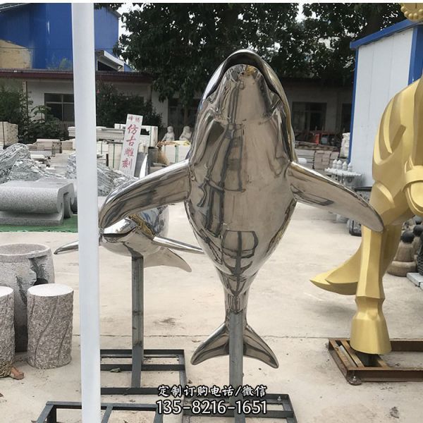  户外园林广场景观不锈钢大型海豚雕塑（5）