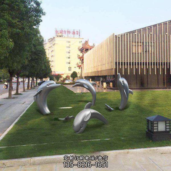  户外园林广场景观不锈钢大型海豚雕塑（8）