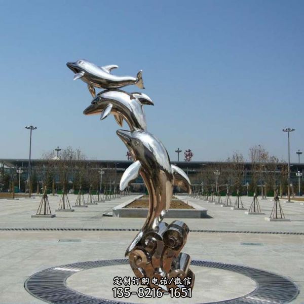  户外园林广场景观不锈钢大型海豚雕塑（9）
