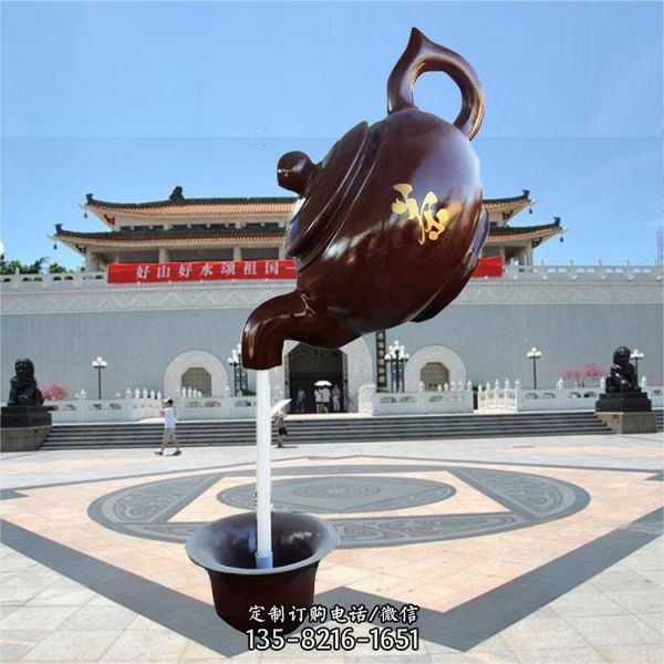 户外广场大型悬浮流水玻璃钢茶文化天壶雕塑（3）