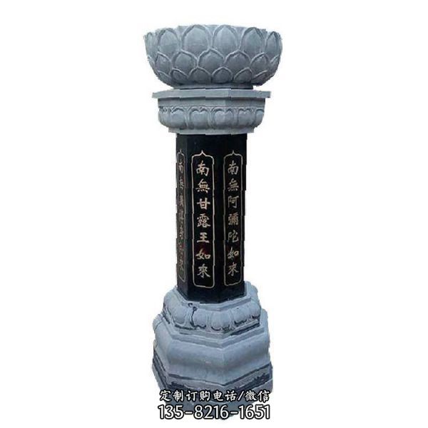 寺庙摆放青石雕刻出食台佛柱子 （1）