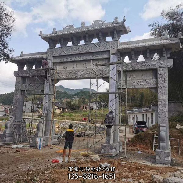 古建寺庙大型景区新农村村口石牌坊雕塑（1）