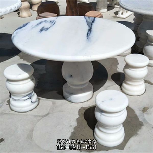 石雕天然石材户外家用圆桌 仿古石凳子花园庭院摆件