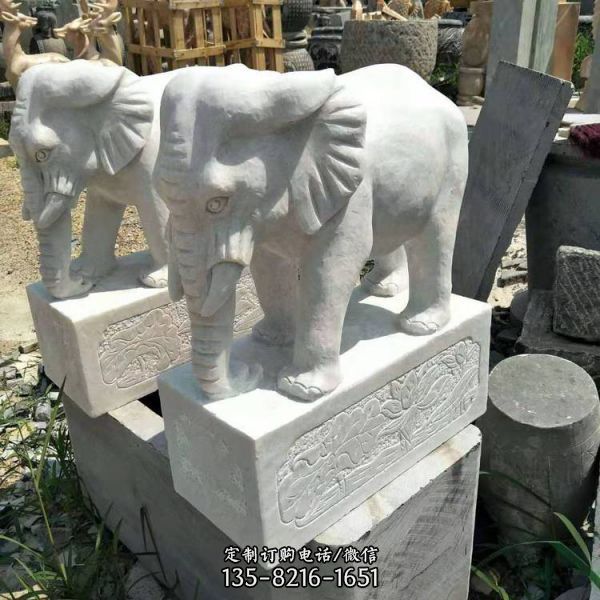 大理石石雕庭院别墅门口大型大象雕塑