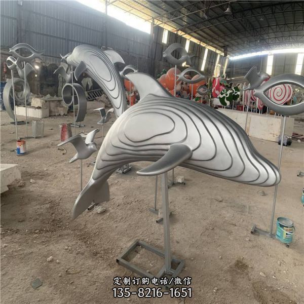广场玻璃钢银色海豚主题公园雕塑（1）