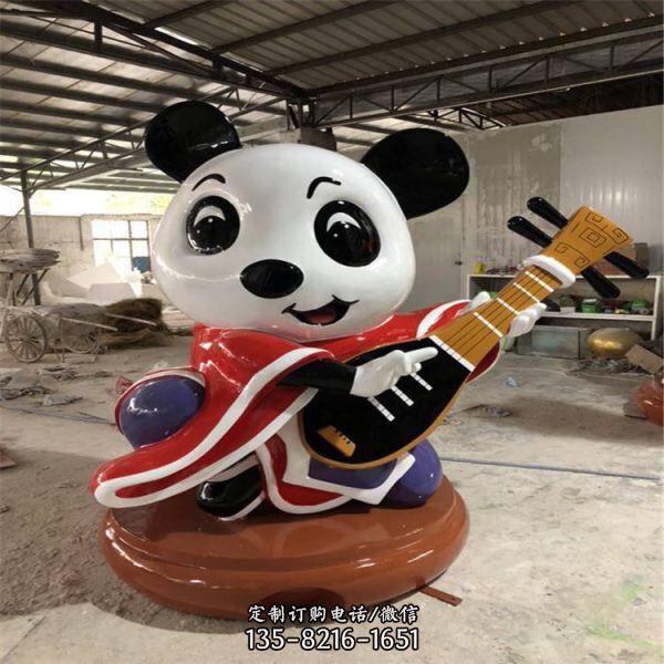 音乐熊猫公仔——玻璃钢卡通弹琴雕塑