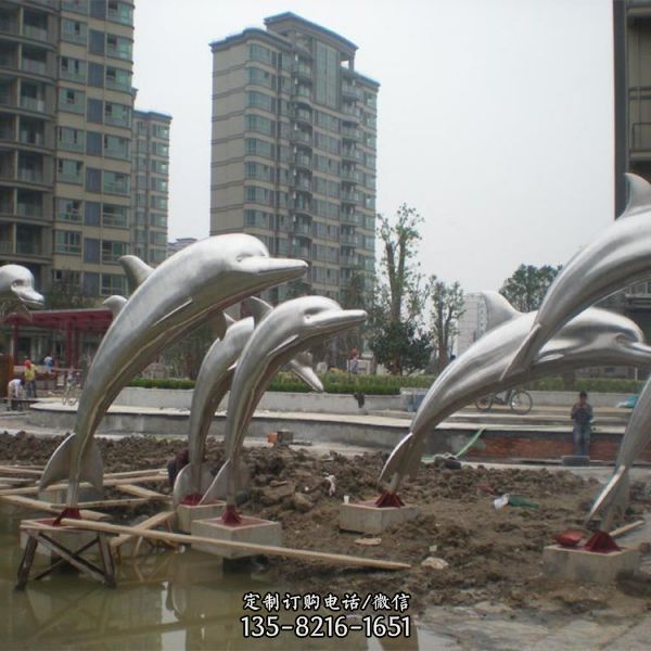 大型不锈钢镜面海洋动物 跳跃的海豚雕塑（3）