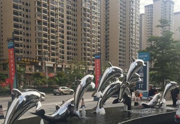 不锈钢海豚跳跃水景雕塑