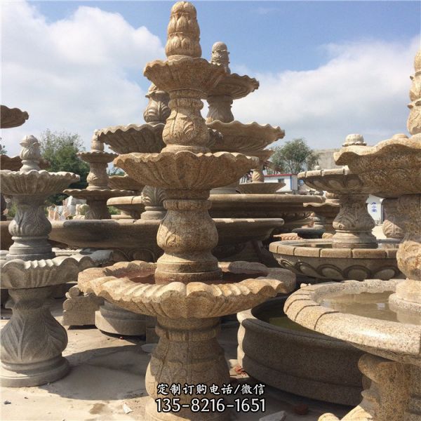 大理石石雕户外园林景区摆件多层喷泉雕塑摆件