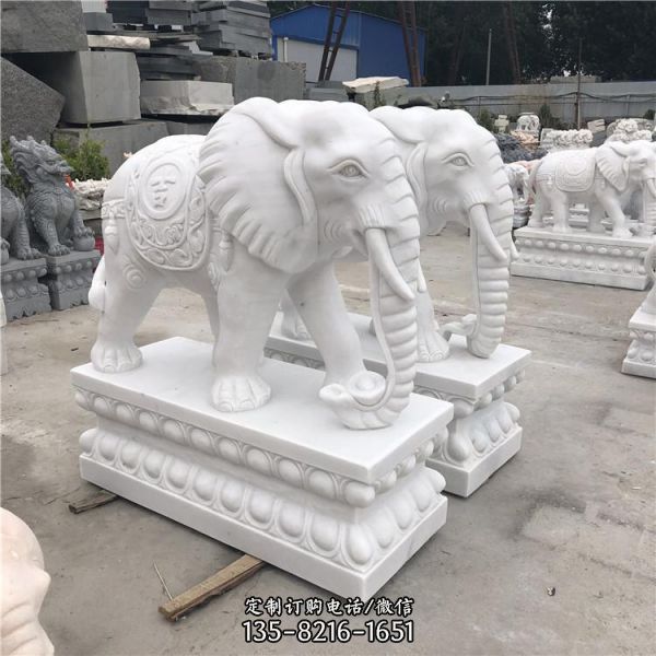 别墅庭院摆放汉白玉大象花岗岩材质动物雕塑