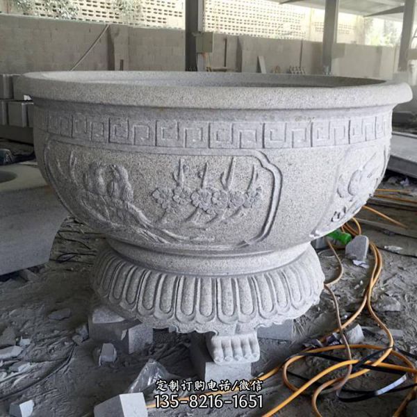 庭院摆放仿古做旧石雕花缸水缸（3）