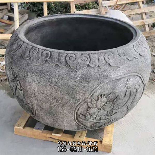 庭院摆放仿古做旧石雕花缸水缸（2）