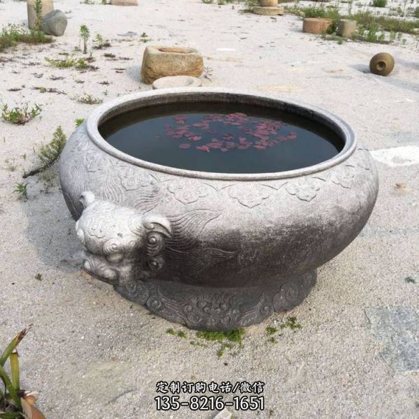 庭院摆放仿古做旧石雕花缸水缸（1）