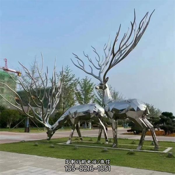 户外园林不锈钢几何抽象镂空鹿雕塑（1）