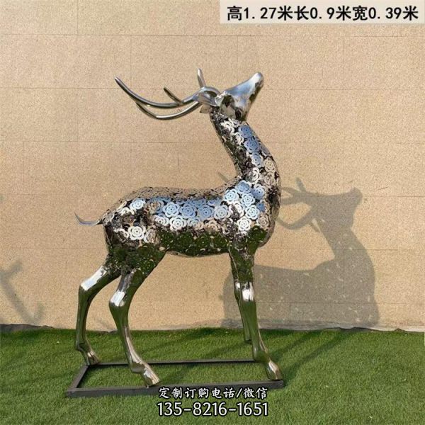 户外园林不锈钢几何抽象镂空鹿雕塑（3）
