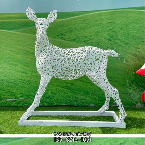 户外园林不锈钢几何抽象镂空鹿雕塑（4）