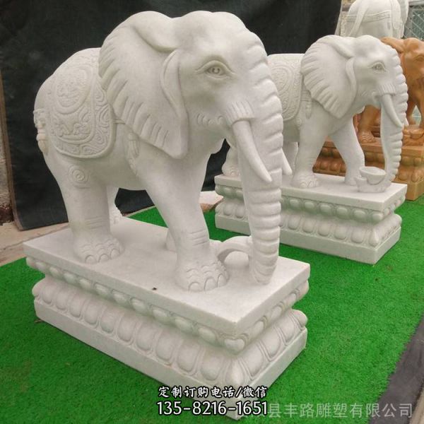 晚霞红汉白玉雕刻高100公分小象酒店摆件（2）