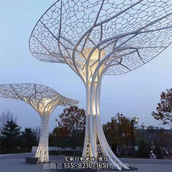 大型不锈钢镂空树发光景观广场园林摆件