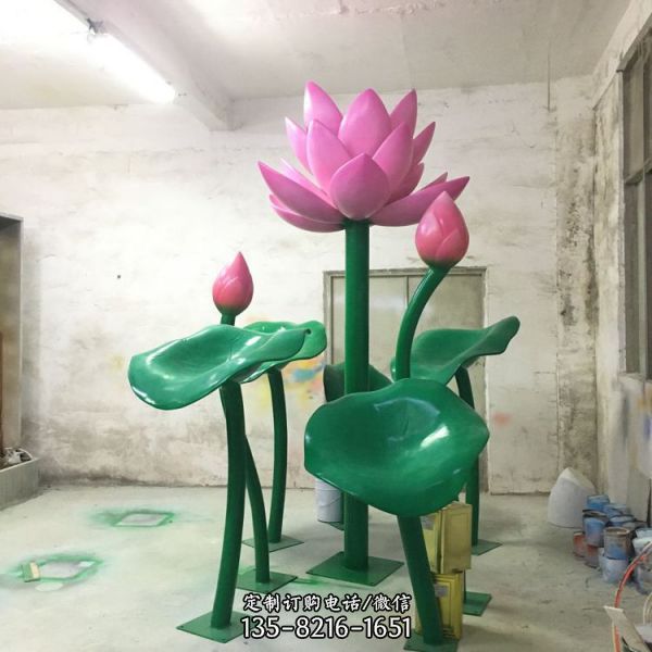 卡通花类植物雕塑 景区花园树脂摆件玻璃钢荷花雕塑（5）