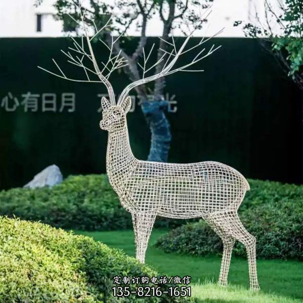 不锈钢镂空梅花鹿雕塑户外园林草坪景观（1）