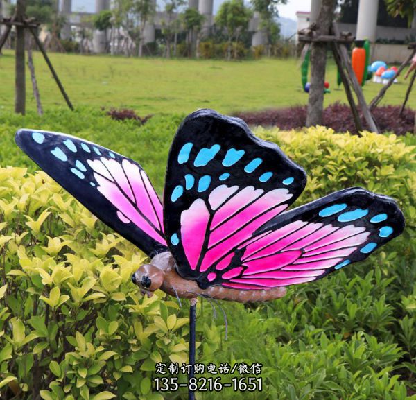 花园草丛玻璃钢彩绘仿真蝴蝶雕塑