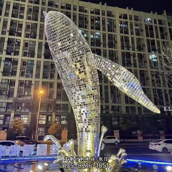 不锈钢鲸鱼，大型铁艺镂空网格鲸鱼水景装饰景观