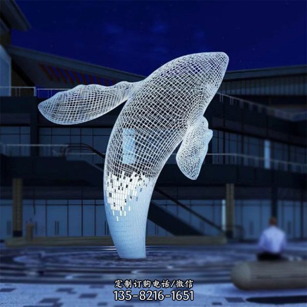 城市大型不锈钢镜面鲸鱼抽象雕塑