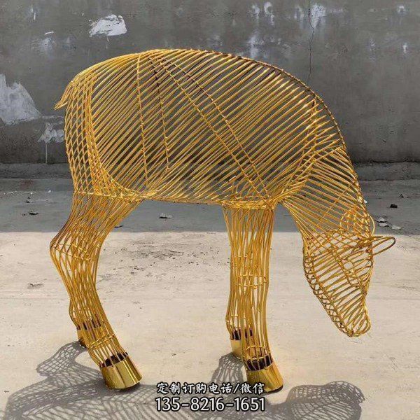 广场绿地美化装饰不锈钢大型镂空鹿雕塑 不锈钢镜面鹿（2）