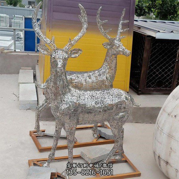 广场绿地美化装饰不锈钢大型镂空鹿雕塑 不锈钢镜面鹿（1）
