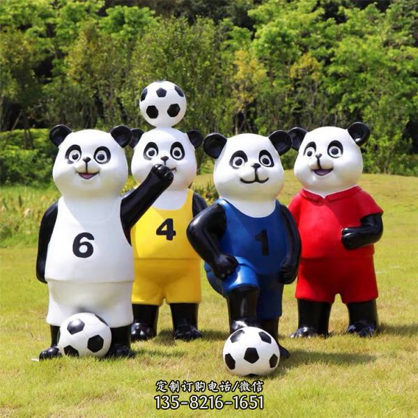 玻璃钢卡通熊猫足球组合 商场美陈摆件（2）