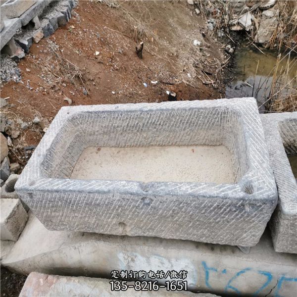 民间天然老旧石缸马槽猪槽石槽子_庭院装饰石槽流水石器（2）