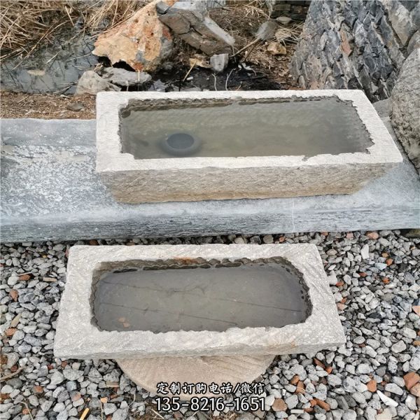 民间天然老旧石缸马槽猪槽石槽子_庭院装饰石槽流水石器（7）