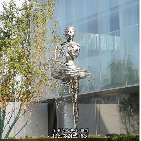 美术馆摆放不锈钢镂空抽象芭蕾舞女孩雕塑 艺术造型