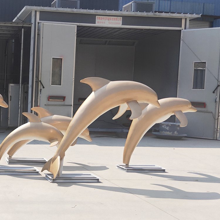 不锈钢跳跃海豚售楼门口雕塑 图片