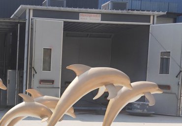 不锈钢跳跃海豚售楼门口雕塑 