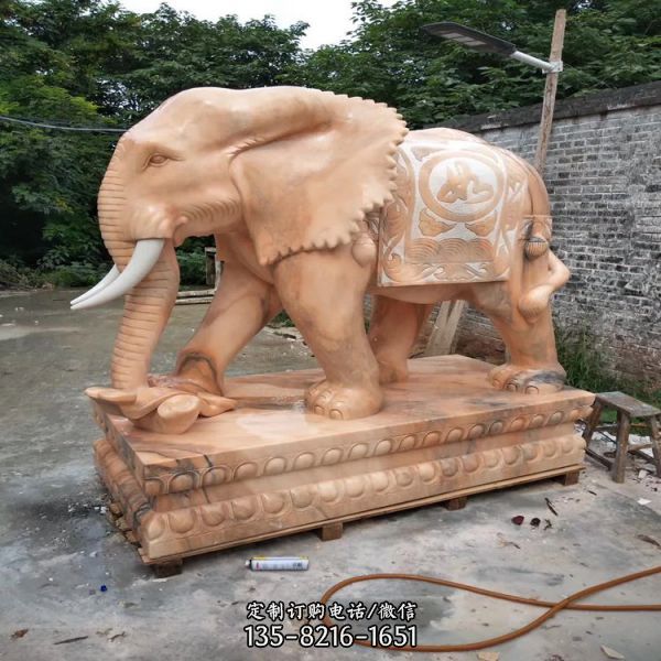 大理石石雕户外园林景观门口摆件大象雕塑