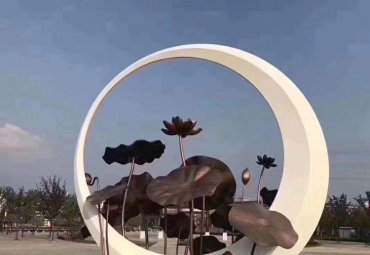 地产广场创意荷叶圆环不锈钢户外园林雕塑