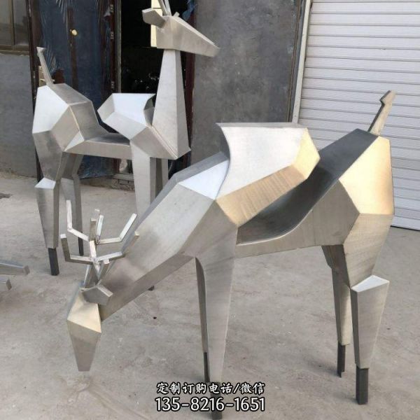 镂空动物园林户外摆件  不锈钢几何镂空创意梅花鹿雕塑（2）